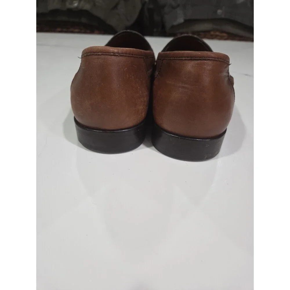 Brass Boot Men's 9.5 Cognac Brown Leather Slip On Braided Penny Loafers SB9